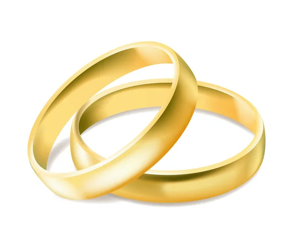 Due anelli di fidanzamento in oro isolati su sfondo bianco — Vettoriale Stock