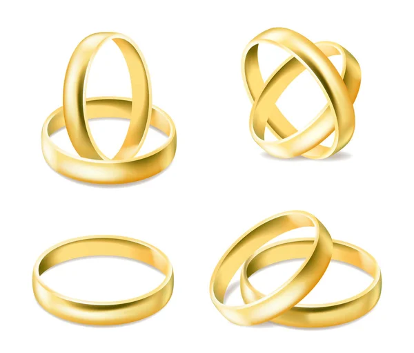 Set of gold engagement rings isolated on white background — Stock Vector