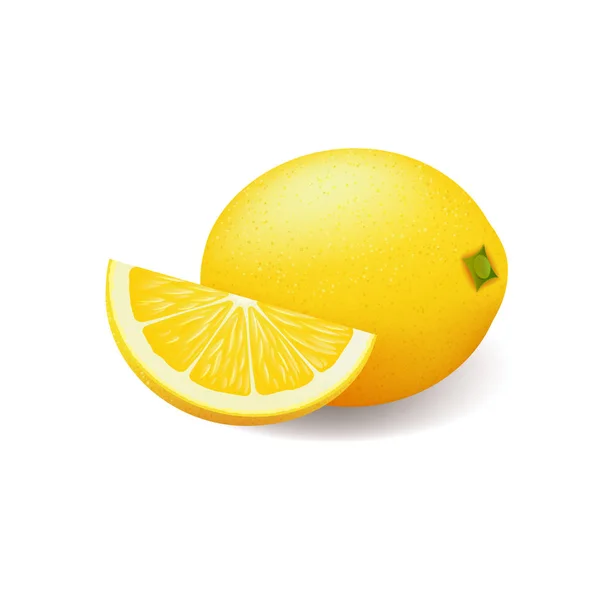 Gerçekçi parlak sarı limon bütün ve dilimlenmiş vektör — Stok Vektör
