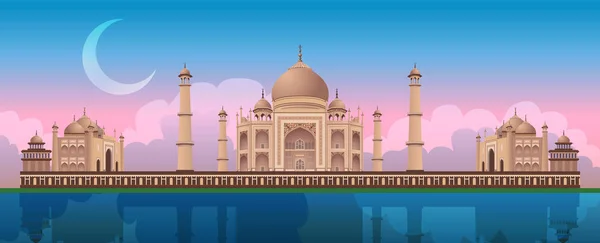 Puesta de sol en Taj Mahal en Agra, India, vector panorámico de la ciudad — Archivo Imágenes Vectoriales