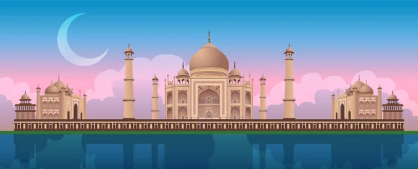 Sunset at Taj Mahal in Agra, India, panoramic city vector — Stock Vector