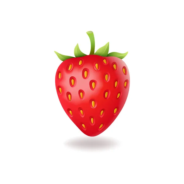 Fresa dulce realista con hojas verdes, berrie rojo fresco, aislado en la ilustración del vector de fondo blanco . — Vector de stock