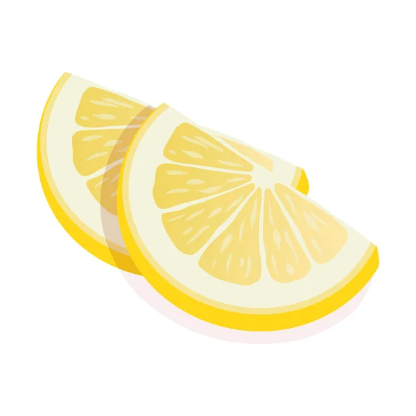 Dos rodajas maduras de cítricos de limón amarillo están aisladas sobre fondo blanco. Cítricos de limón, vector ilustración plana . — Vector de stock