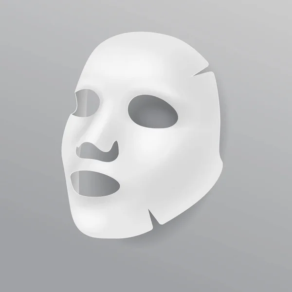 Biała tkanina maska twarzy, zabiegi kosmetyczne, odmładzanie, realistyczne czarne maski wektor ilustracji izolowane. — Wektor stockowy