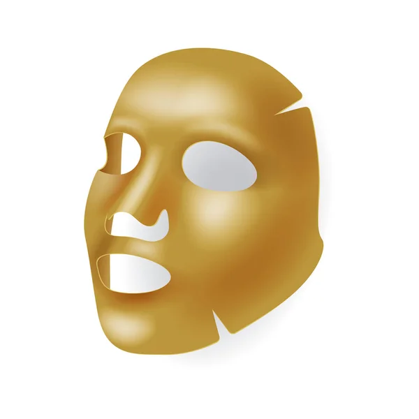 Золотая маска для лица, косметические процедуры, омоложение, реалистичная черная маска векторные иллюстрации изолированы . — стоковый вектор