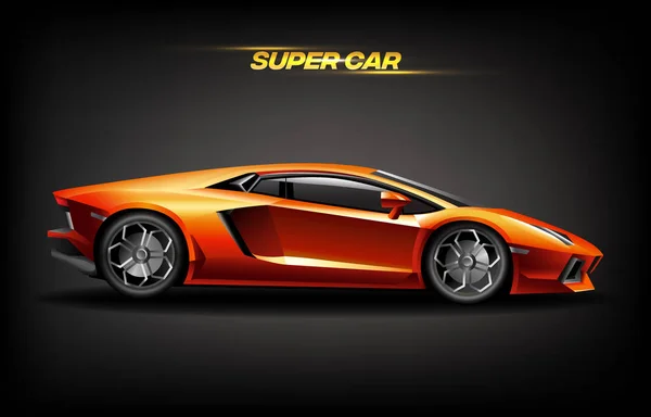 Realistische goldene Supersportwagen-Design-Konzept, hell orange gold Luxus Automobil Supersportwagen — Stockvektor