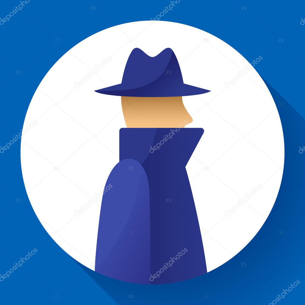 Anonymity icon concept, spy, detective, agent anonym in coat and hat icon, anonymous, vector illustration