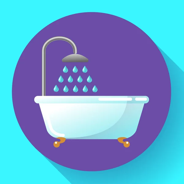Bañera con ducha vector icono plano. Tratamientos de agua, tomar un baño o relajarse en la ilustración vector bañera. — Archivo Imágenes Vectoriales