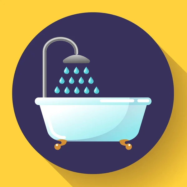 Bañera con ducha vector icono plano. Tratamientos de agua, tomar un baño o relajarse en la ilustración vector bañera. — Archivo Imágenes Vectoriales