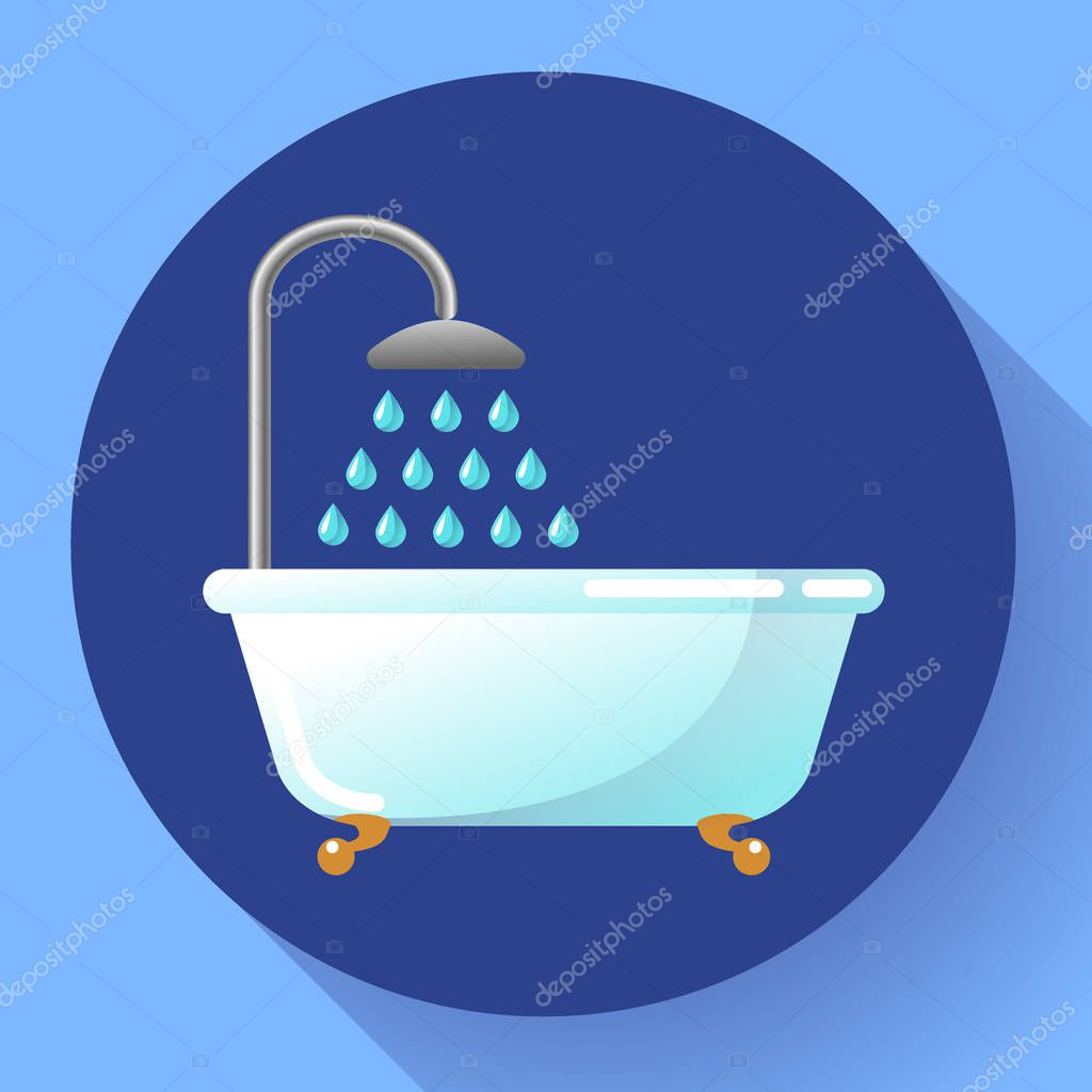 Bathtub with shower flat icon. Water treatments, take a bath or relax in the bathtub vector illustration.