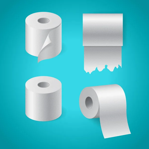 Set de rollos de papel texturizado realista, toalla de cocina, rollo de papel higiénico roto — Vector de stock