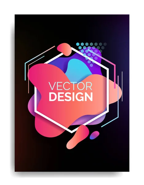 Abstract flowing liquid elements poster A4, colorful forms, dynamic geometric shapes, gradient waves, vector illustration. — Stock Vector