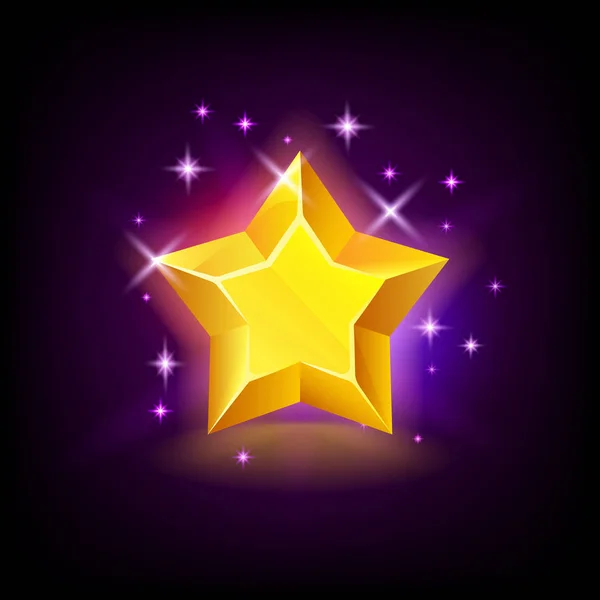 Shining yellow star with sparkles, slot icon for online casino or logo for mobile game on dark background, vector illustration. — Stock Vector