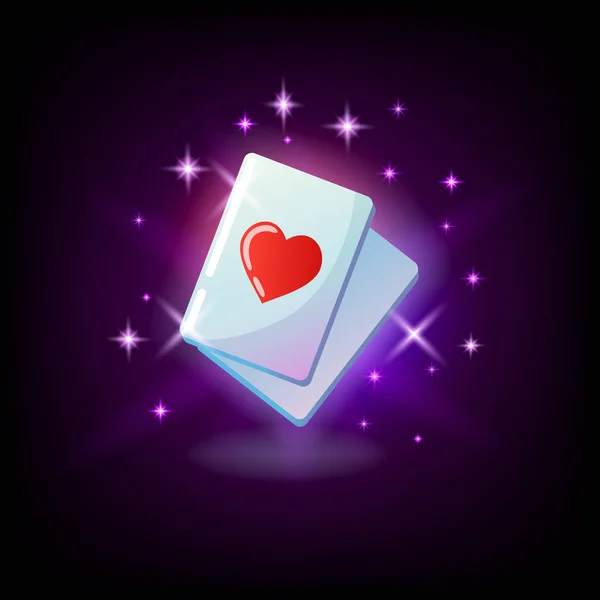 Ász a szív, piros szív ruha kártya, ász, slot ikon online kaszinó vagy logó mobil játék nyerő kombináció, póker kéz sötét lila háttér, vektoros illusztráció. — Stock Vector