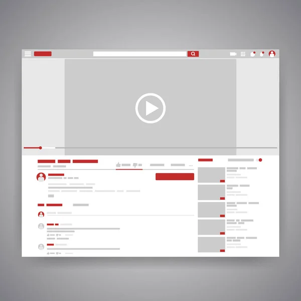 Web-Browser Social Media Youtube Video Player Interface. play video online mock up. ui Fenster mit Navigationssymbol. Vektorillustration. — Stockvektor