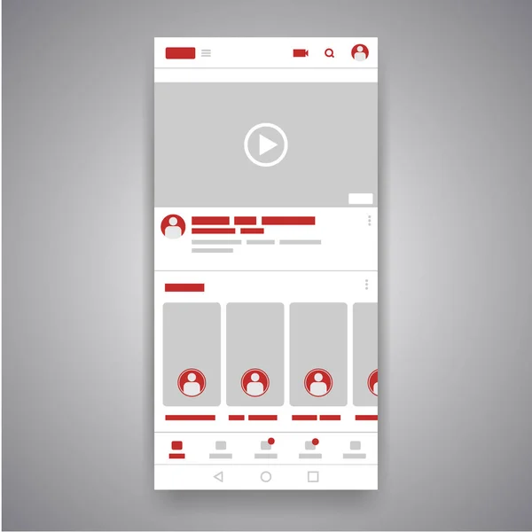 Smartphone social media mobile video youtube player interfaz. Reproducir vídeo en línea maqueta. Ventana de IU con icono de navegación. Ilustración vectorial . — Archivo Imágenes Vectoriales