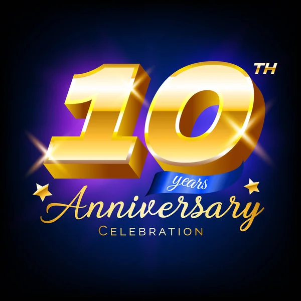 Gold 10 Jahrestag Feier Nummer, Logo, Emblem, Design-Vorlage für Plakat, Banner, Vektorabbildung isoliert. — Stockvektor