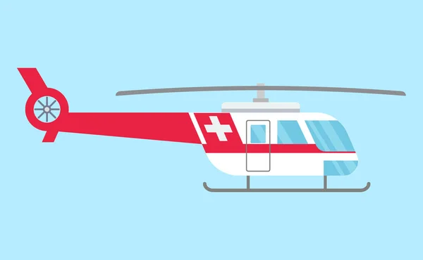 Helicóptero de ambulância. Helicóptero de evacuação médica vermelho. Cuidados de saúde, hospital e diagnósticos médicos. Serviços de urgência e emergência. Ilustração vetorial em estilo plano —  Vetores de Stock