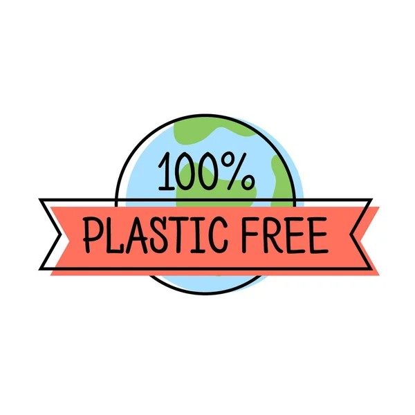 Plastic gratis product label logo lijnstijl met aarde en tekst, sjabloon voor verpakking, vector illustratie — Stockvector