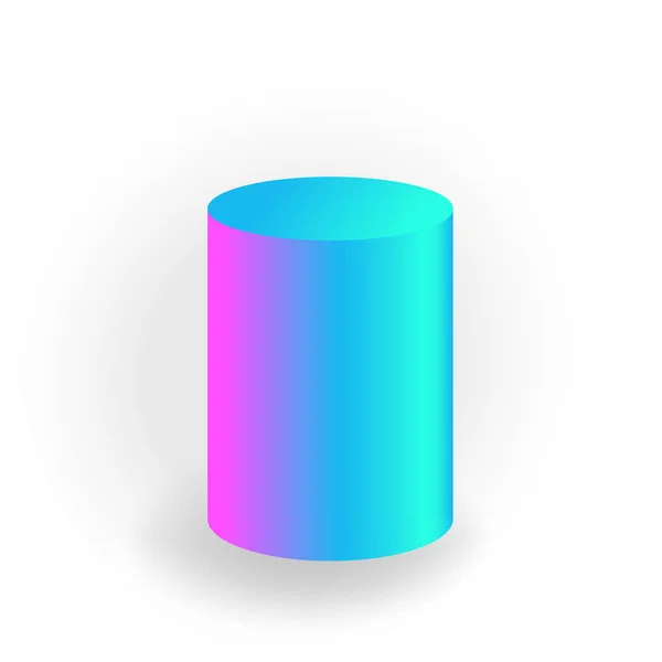 Zylinder - eine geometrische 3D-Form mit holographischem Verlauf, isoliert auf weißem Hintergrundvektor — Stockvektor