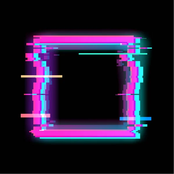 Forme géométrique carrée glitch colorée, cadre avec effet glitch néon — Image vectorielle