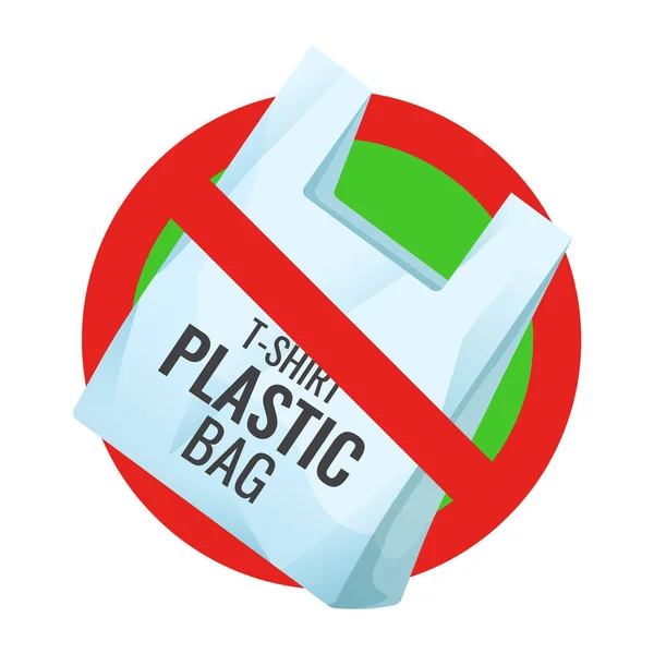 Pas de sac en plastique, problème de pollution, panneau d'interdiction — Image vectorielle