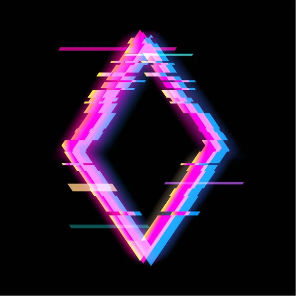 Kleurrijke glitch Rhombus geometrische vorm, frame met neon glitch effect — Stockvector