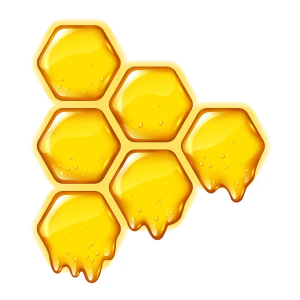 Yelllow Honeycomb z płynącą miodem na białym tle, projekt logo, wektor — Wektor stockowy