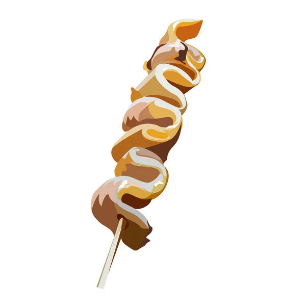 Kebab con calamar en palo icono aislado sobre fondo blanco, picante sabroso bocadillo de mariscos, ilustración vectorial . — Vector de stock