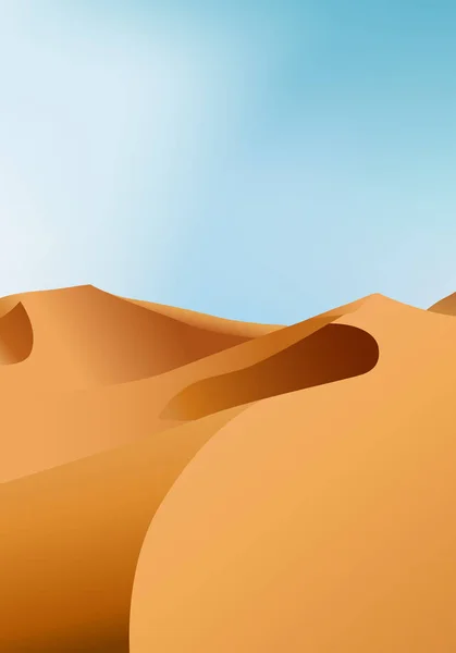 Vertical endless dry desert landscape with sand dunes and clear blue sky, vector illustration. — Stock Vector