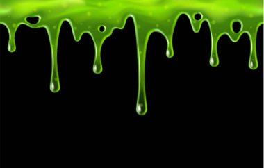 Dripping green slime with blobs, seamless border pattern clipart