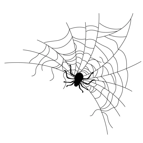 Farklı şekillerde örümcek ağları ve izole edilmiş siyah örümcekler. — Stok Vektör