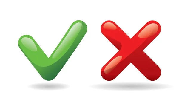 Teste ícone de botões de marca de verificação. Marque e cruze o símbolo de voto. Verde - sim, vermelho - não. Design de modelo para web ou aplicativo móvel, Vector . — Vetor de Stock