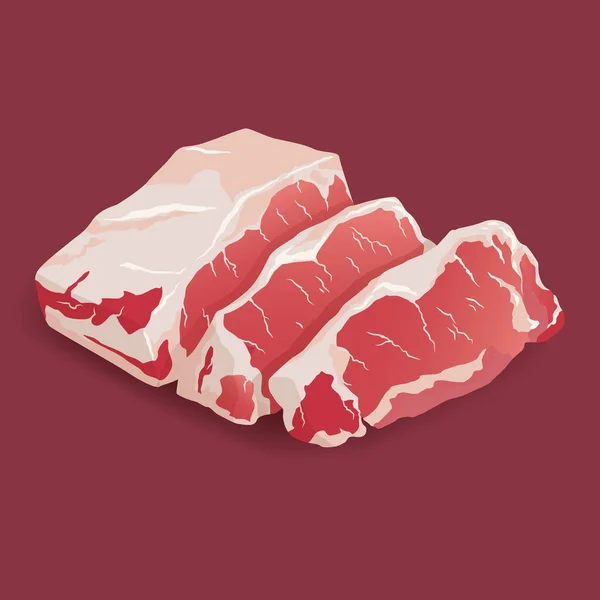 Vetor de bife de carne fresca crua de mármore isolado em branco. Ícone de carne fresca — Vetor de Stock