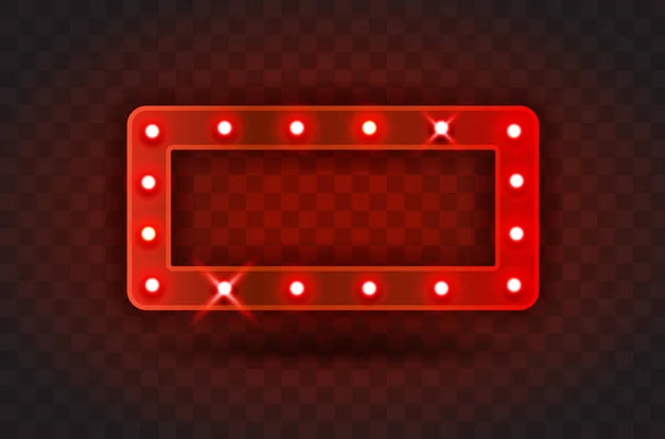 Retro SHOW TIME rektangel ram tecken realistisk vektor illustration. Röd rektangel ram med elektriska lampor för prestanda, bio, underhållning, kasino, cirkus. Transparent bakgrund — Stock vektor