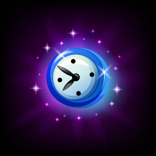 Mobil spel klocka eller timer ikon på svart bakgrund. Vektor grafiskt användargränssnitt för mobilapp, tecknad stil — Stock vektor