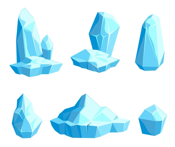 Conjunto de piezas y cristales de hielo, icebergs para diseño y decoración — Vector de stock