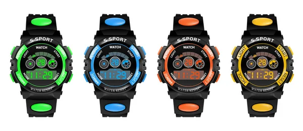 Adımölçer ve hız göstergesiyle Smart watch fitness bilekliği, spor ve doğa aktiviteleri için su geçirmez saat, beyaz arkaplanda izole edilmiş vektör illüstrasyon — Stok Vektör