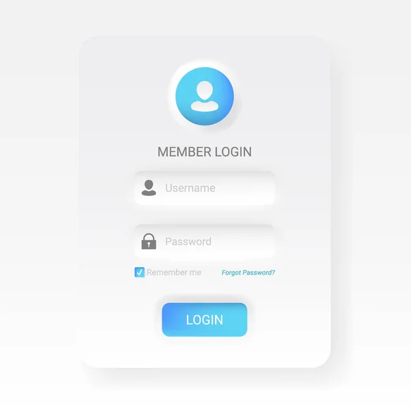 Neomorfizm veya Neomorfizm tarzında üye giriş menüsü, modern 2020 minimal beyaz tasarım UI UX kit, vektör illüstrasyonunu düzenlemek kolay. — Stok Vektör