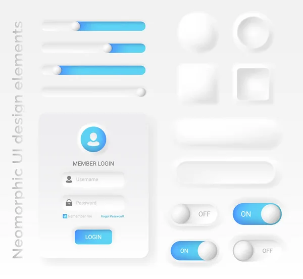 Elementos de design estilo neomórfico ou neomorfismo, moderno 2020 minimalista design branco UI UX kit, para aplicações web e móveis, ilustração vetorial fácil de editar . — Vetor de Stock