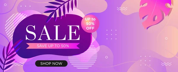 Super sale web banner template for social media promotions. Special 50 percent discount offer poster, vector illustration with copy space — Stock Vector