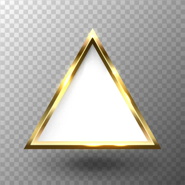 Абстрактна блискуча золота рамка трикутника з білим порожнім простором для тексту, на прозорому фоні, Векторні ілюстрації . — стоковий вектор