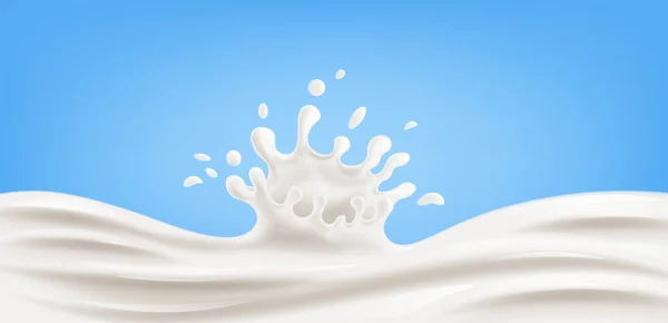 Realistic splash of milk on blue background Vector illustration. — Stock Vector