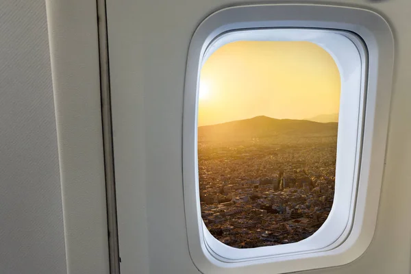 Airplane Window Aircraft Athens City View Travel Greece — Stock Photo, Image