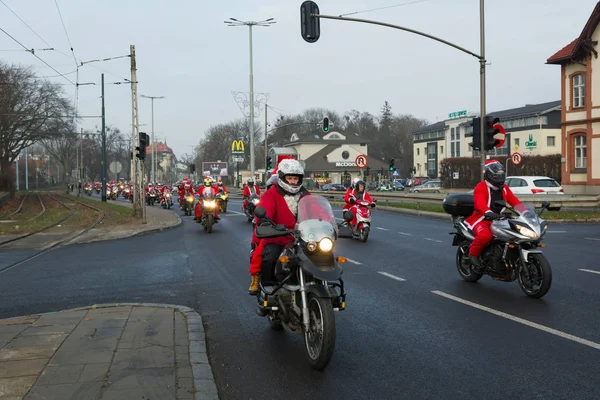 Gdaňsk Polsko Prosinec 2018 Vánoční Průvod Santa Klause Motocykl Jezdce — Stock fotografie