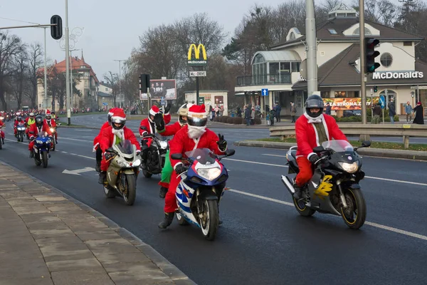 Gdaňsk Polsko Prosinec 2018 Vánoční Průvod Santa Klause Motocykl Jezdce — Stock fotografie
