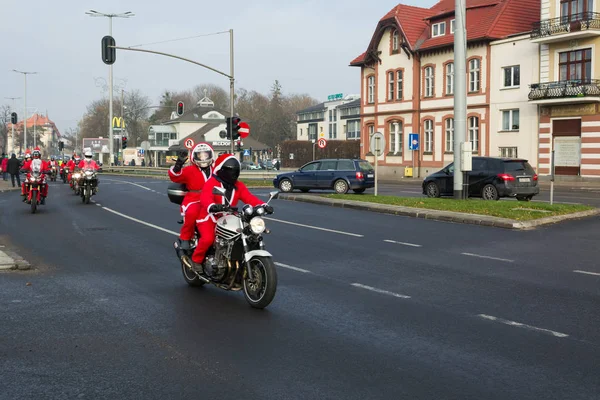 Gdaňsk Polsko Prosinec 2018 Vánoční Průvod Santa Klause Motocykl Jezdce — Stock fotografie