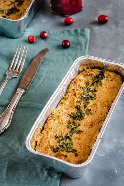 Homemade Baked Chicken Liver Pate Parsley Cranberries — Stock Photo, Image