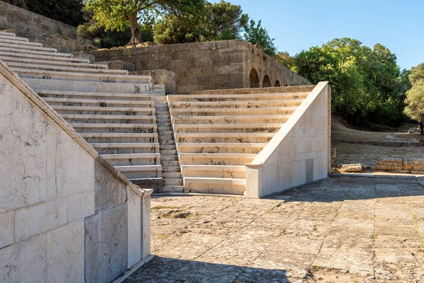 Teatro Antigo Com Assentos Mármore Escadas Acrópole Rodes Rhodes Island — Fotografia de Stock