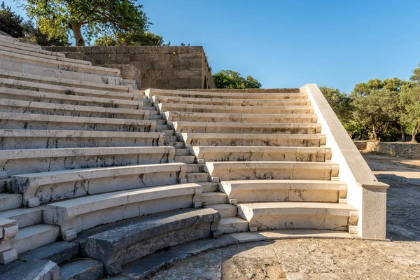 Starożytny Teatr Marmurowych Siedzeń Schody Akropol Rodos Wyspa Rodos Grecja — Zdjęcie stockowe